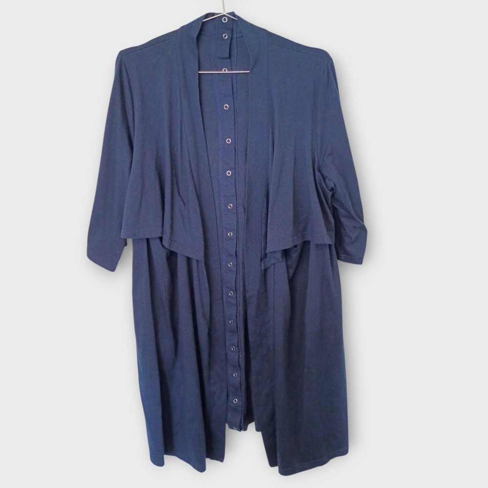 Ekouaer Navy Button Front Longline Cardigan Duster with Pockets Open Front